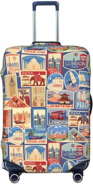 VOSERY Travel Luggage Cover - Set Of Travel Vintage Washable Suitcase Covers Protector Fits 18-32 Inch Luggage