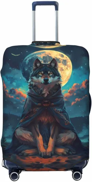 VOSERY Travel Luggage Cover - Starry Sky Moon Wolf Leader Washable Suitcase Covers Protector Fits 18-32 Inch Luggage