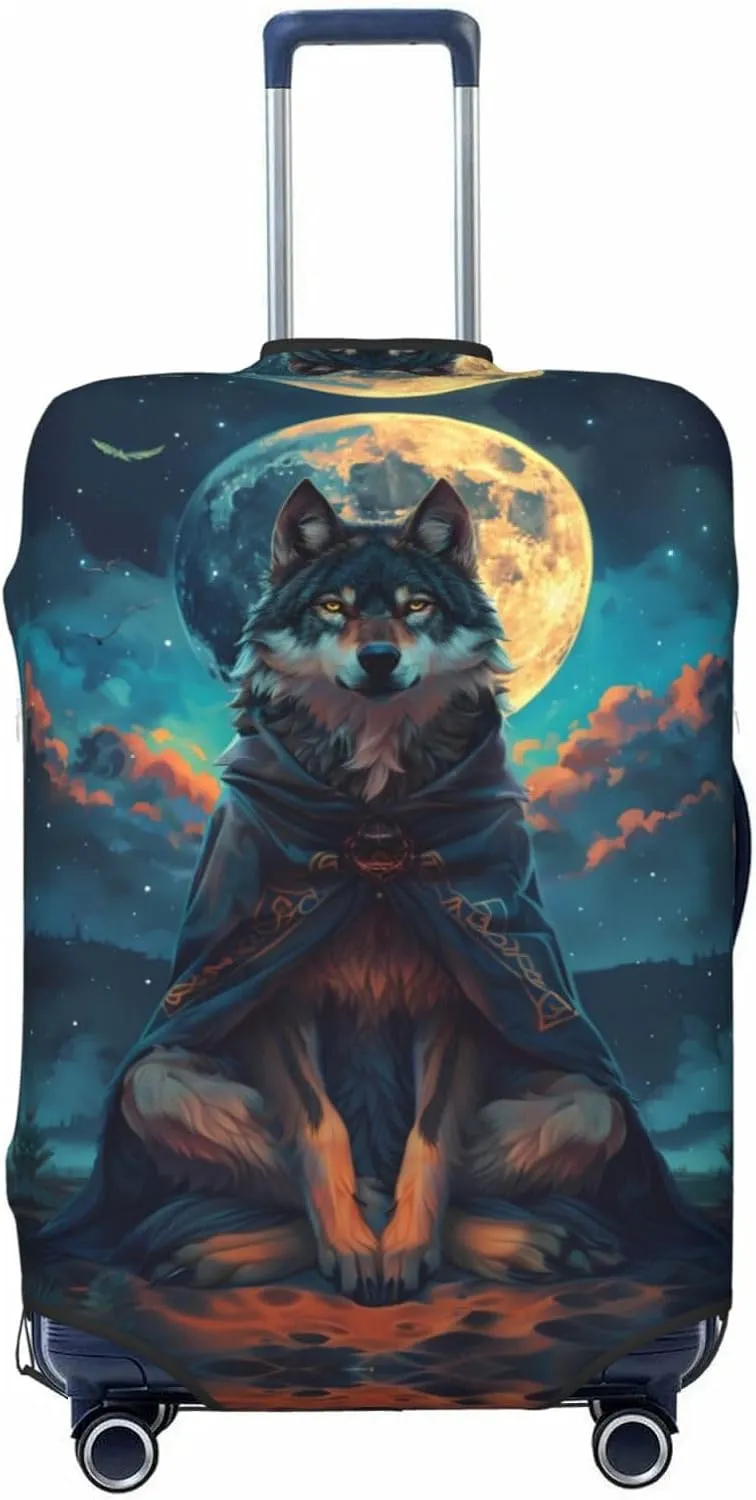 VOSERY Travel Luggage Cover - Starry Sky Moon Wolf Leader Washable Suitcase Covers Protector Fits 18-32 Inch Luggage