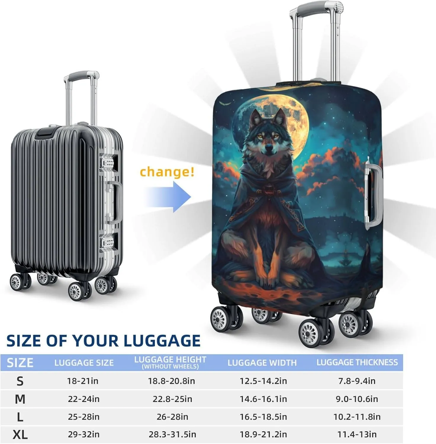 VOSERY Travel Luggage Cover - Starry Sky Moon Wolf Leader Washable Suitcase Covers Protector Fits 18-32 Inch Luggage