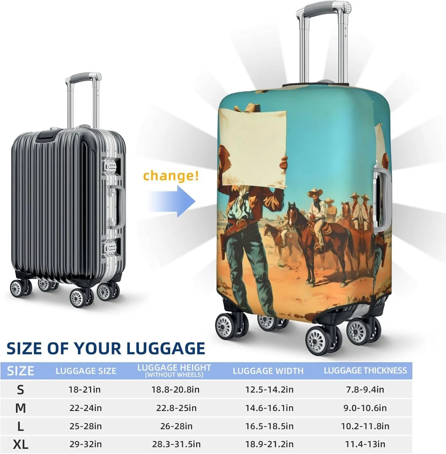 VOSERY Travel Luggage Cover - Western Desert Cowboy Washable Suitcase Covers Protector Fits 18-32 Inch Luggage