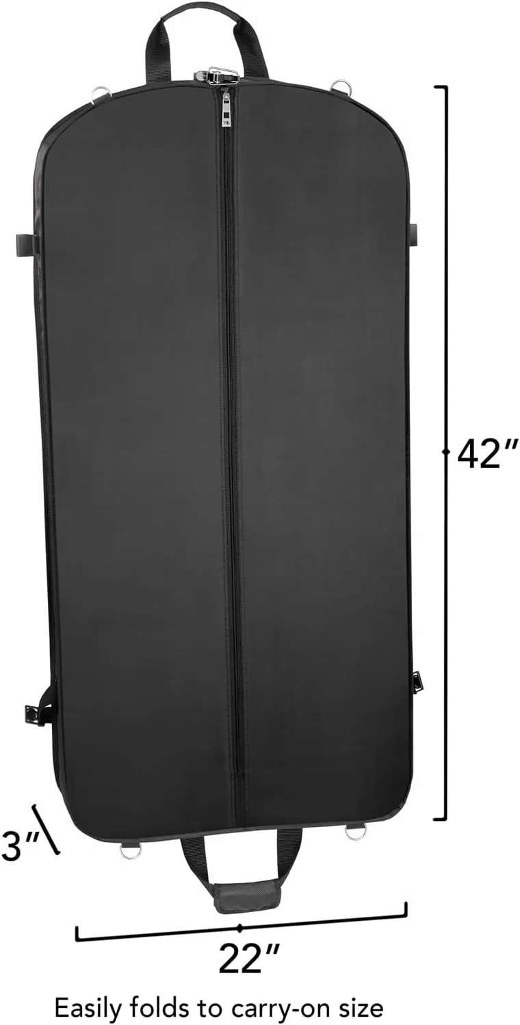 WallyBags 42" Premium Travel Garment Bag with shoulder strap and two large pockets,Black w/Lining