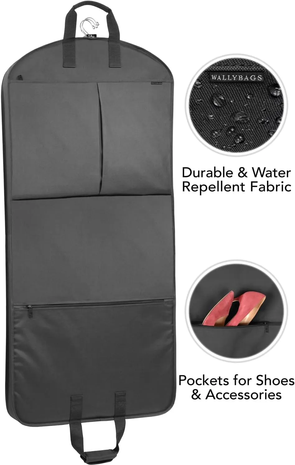 WallyBags 52 Deluxe Travel Carry-On Garment Bag with Two Pockets, Perfect for Dresses, Suits, Men and Women, Black