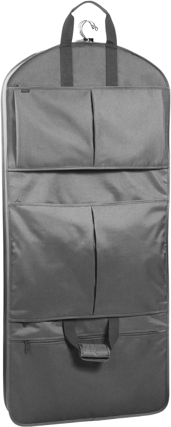WallyBags Deluxe Tri-Fold Travel Garment Bag with Three Pockets for Men & Women, Grey, 48-inch