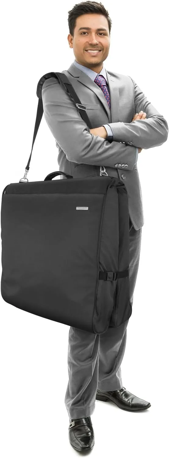 WallyBags Premium Framed Garment Bag with Shoulder Strap and Multiple Pockets, Black, 45-inch