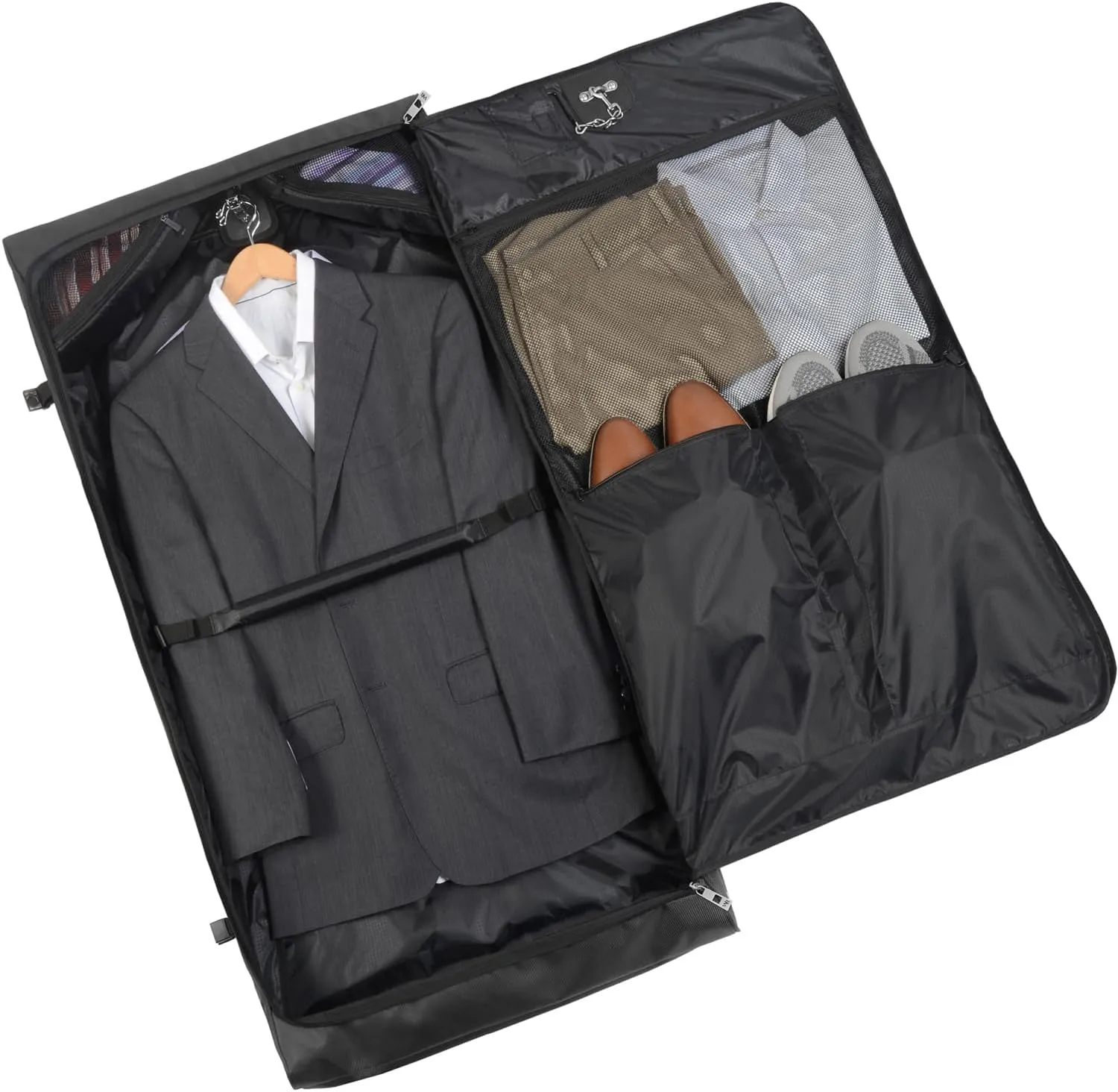 WallyBags Premium Framed Garment Bag with Shoulder Strap and Multiple Pockets, Black, 45-inch