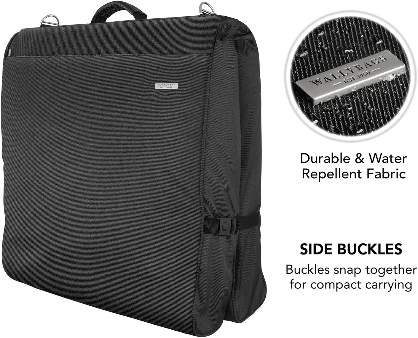 WallyBags Premium Framed Garment Bag with Shoulder Strap and Multiple Pockets, Black, 45-inch