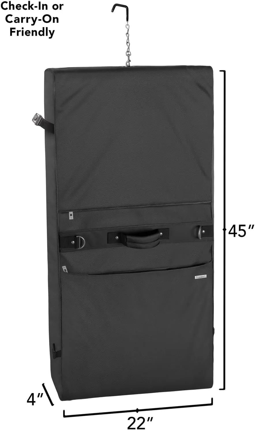WallyBags Premium Framed Garment Bag with Shoulder Strap and Multiple Pockets, Black, 45-inch