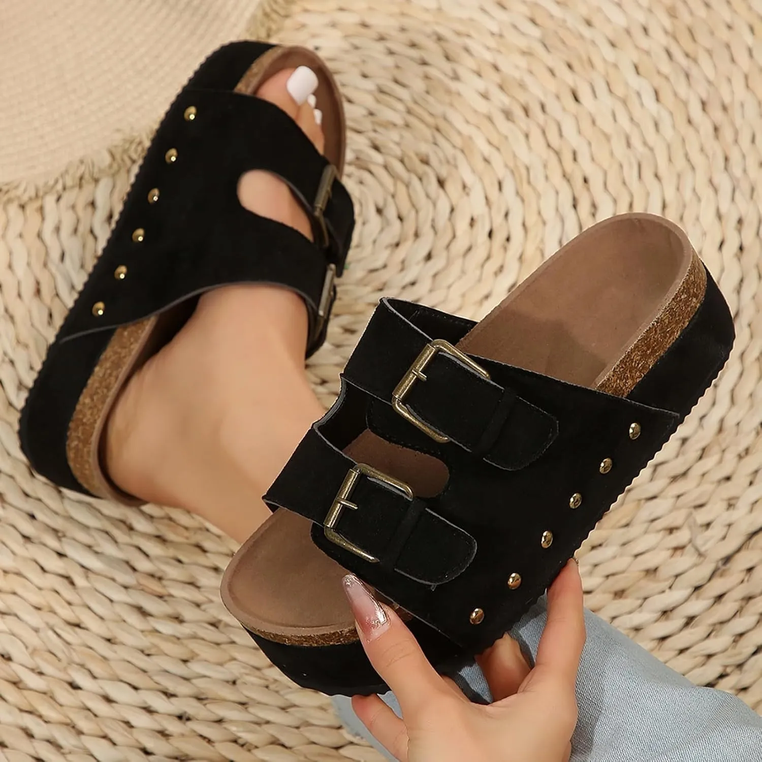 Wedge Sandals For Women 2025 Platform Comfort Orthopedic Wedge Sandals Open Toe Espadrilles Dressy High Heeled Wedges Women Summer Trendy Slip On Slippers Casual Arch Support Shoes Boho Beach Vacation