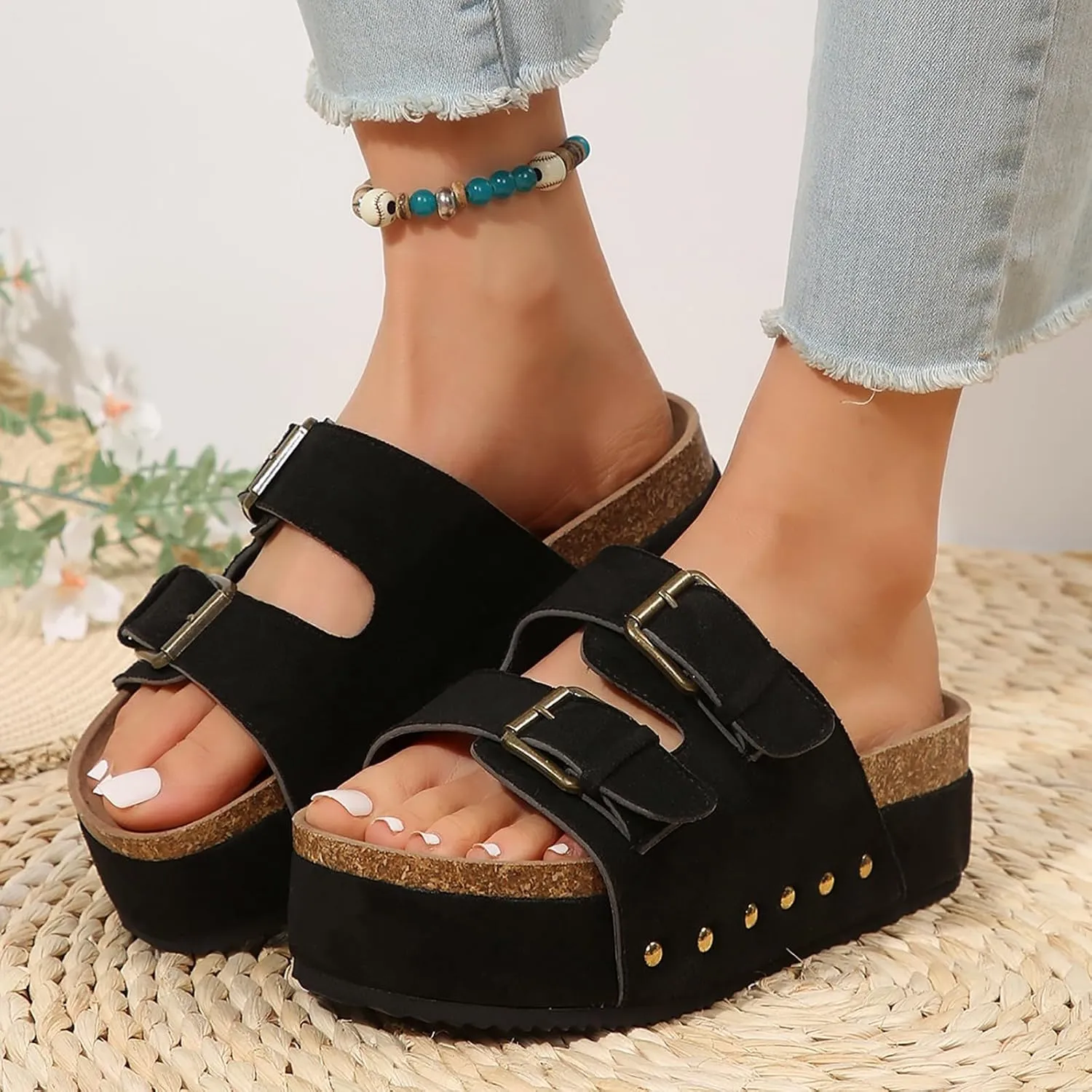 Wedge Sandals For Women 2025 Platform Comfort Orthopedic Wedge Sandals Open Toe Espadrilles Dressy High Heeled Wedges Women Summer Trendy Slip On Slippers Casual Arch Support Shoes Boho Beach Vacation