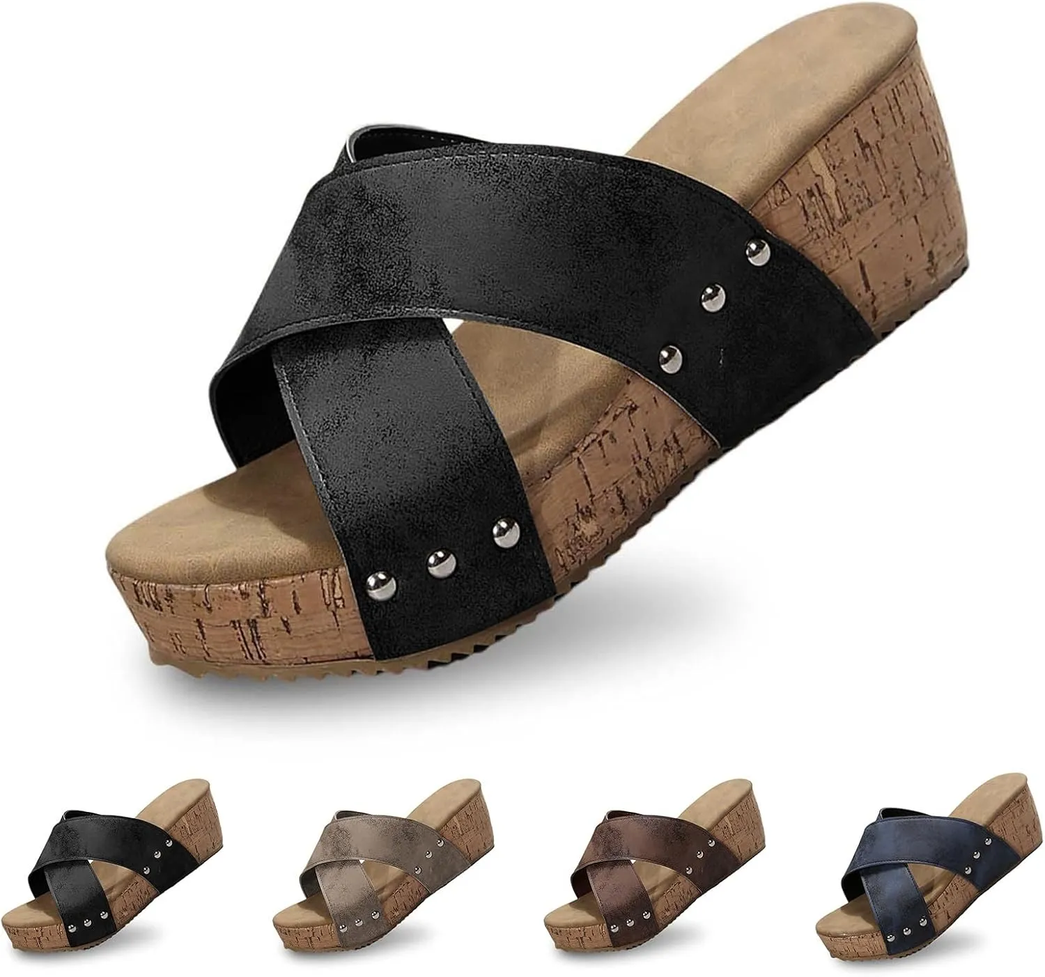 Wedge Sandals for Women Summer Arch Support Orthopedic Sandals Double Strap Slip on Platform Slippers Comfortable Open Toe Breathable Wedge Slippers All Day Comfort