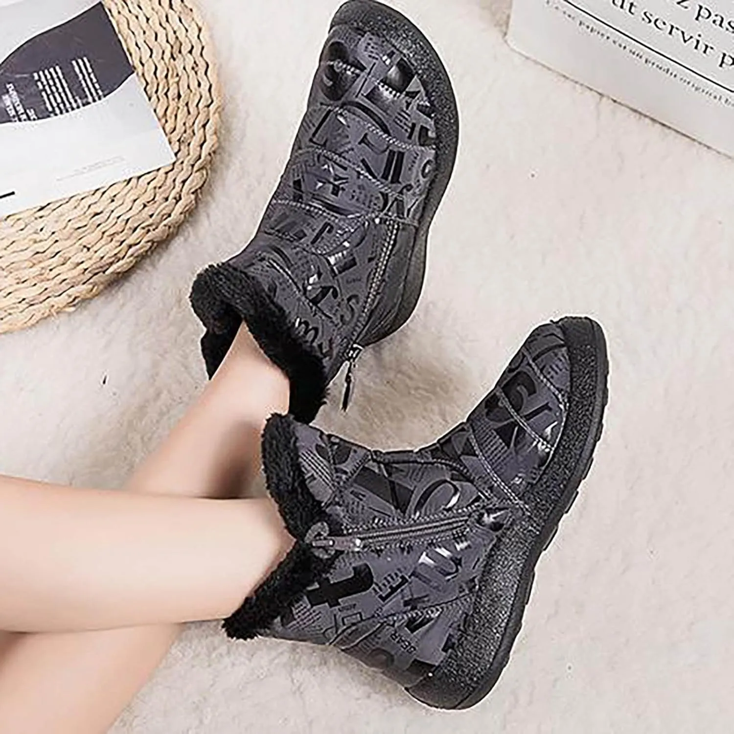 Winter Shoes for Women 2024 Comfy Dressy Winter Shoes for Women Low Heel Womens Wide Width Snow Boots Botas De Mujer Para El Frio Cute Womens Winter Dress Boots