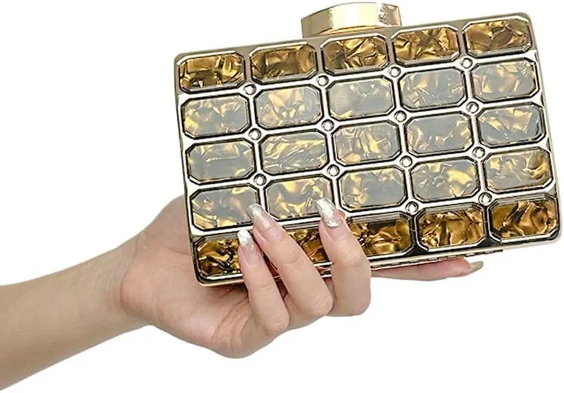 Women Acrylic Clutch Handbag Luxury Shoulder bags Evening Purse with Detachable Chain for Wedding Prom Party