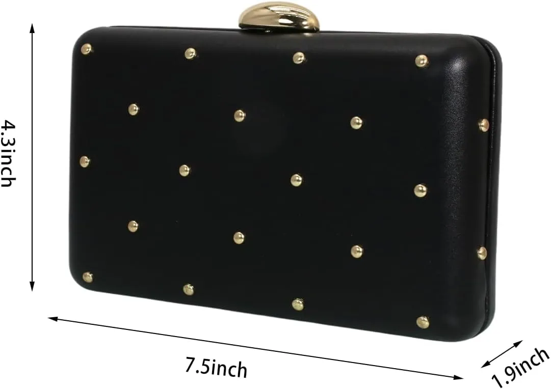 Women Classic Faux Leather Rivet Handbag Chain Strap Crossbody Purse Evening Clutch Bag for Cocktail Party