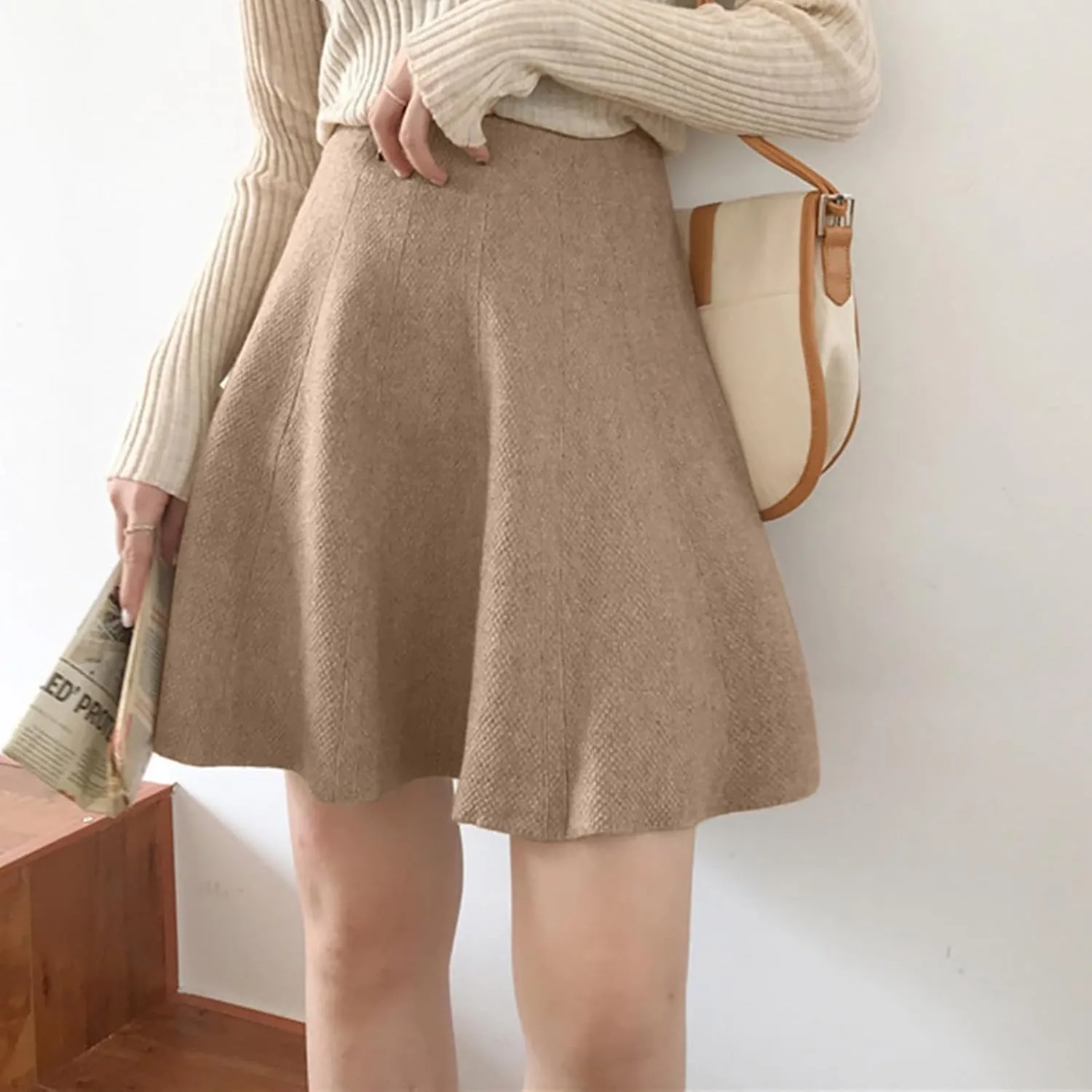 Women Elegant Skorts 2025 Fashion Stretch High Waist Flared Mini Skater Skirts Casual Solid Color Pleated Mini Skirt