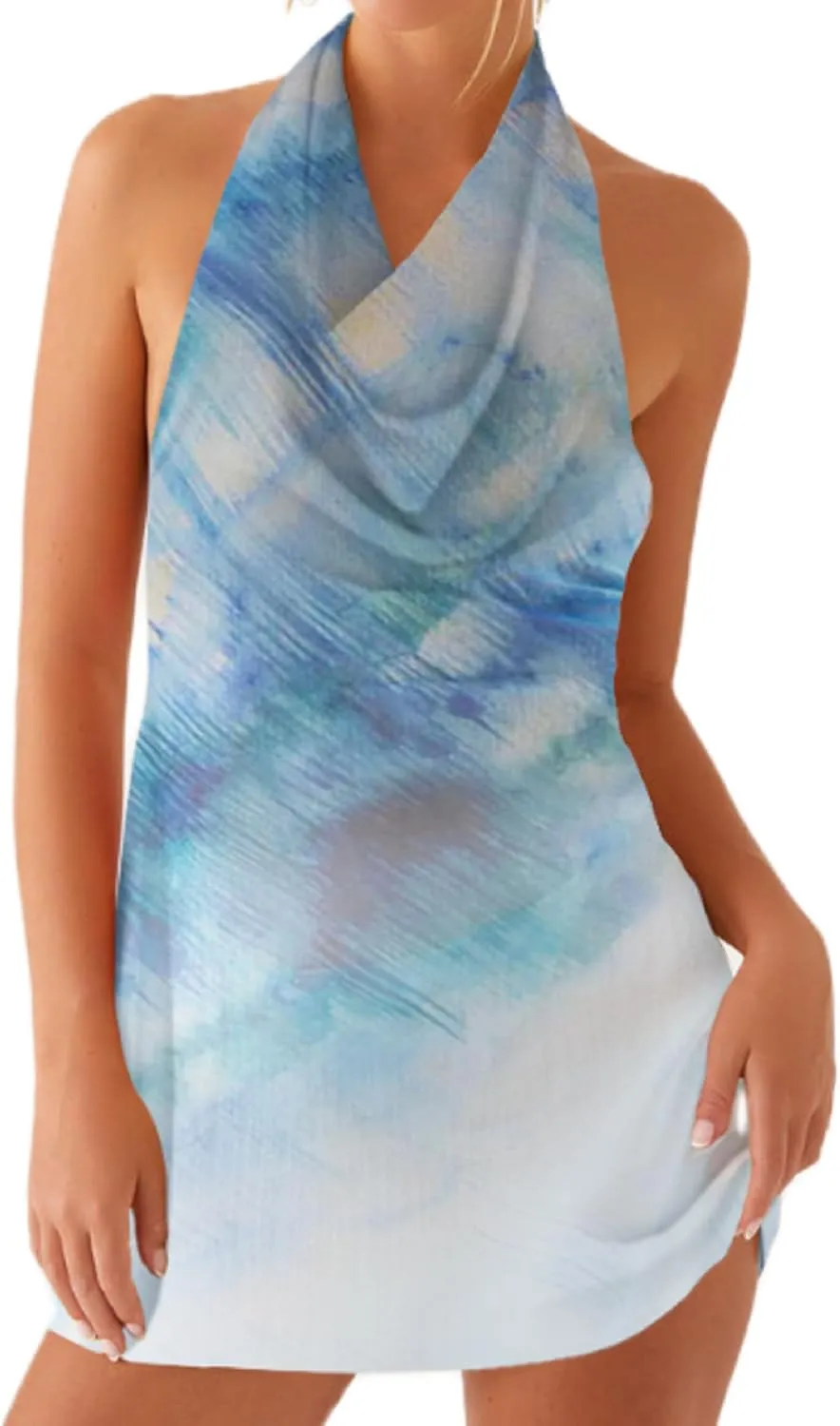 Women Halter Low Neck Mini Dress Sexy Cutout Cowl Neck Sleeveless Short Dress Open Back Night Party Going Out Sundress