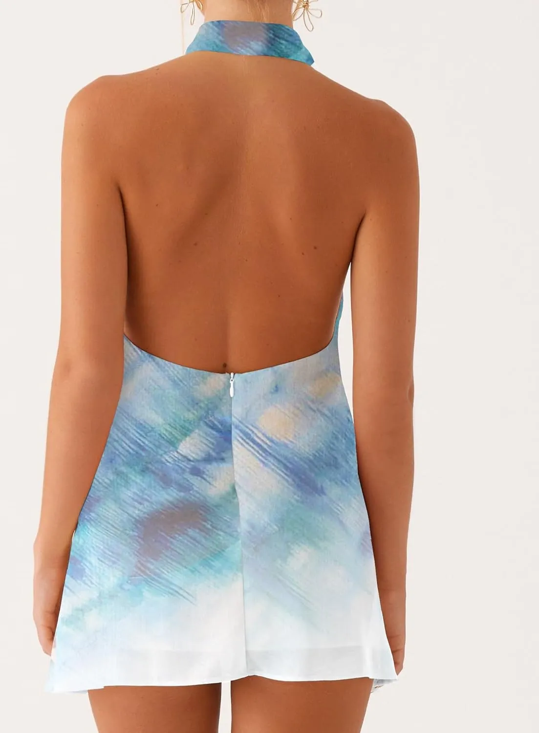 Women Halter Low Neck Mini Dress Sexy Cutout Cowl Neck Sleeveless Short Dress Open Back Night Party Going Out Sundress