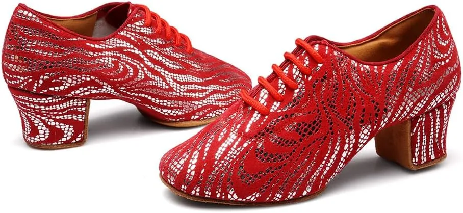 Women Latin Dance Shoes Ballroom Lace-up Practice Social Dance Modern Salsa Dancing Shoes