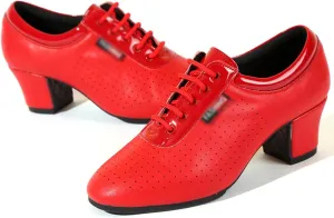 Women Latin Dance Shoes Leather Breathable Fashion Professional Performance Dance Shoes Rubber Sole Lace Up Ballroom Dance Pratice Shoes (Color : Red-5CM/1.96In, Size : 5.5)