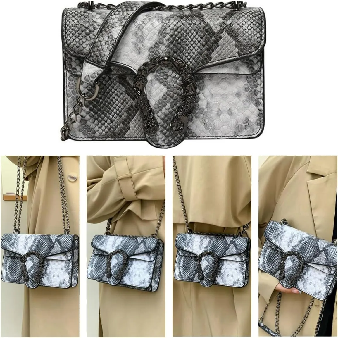 Women Leather Crossbody Purse Bags,Fashion Snake Printed Leather Shoulder Bags,Small Clutch Bags