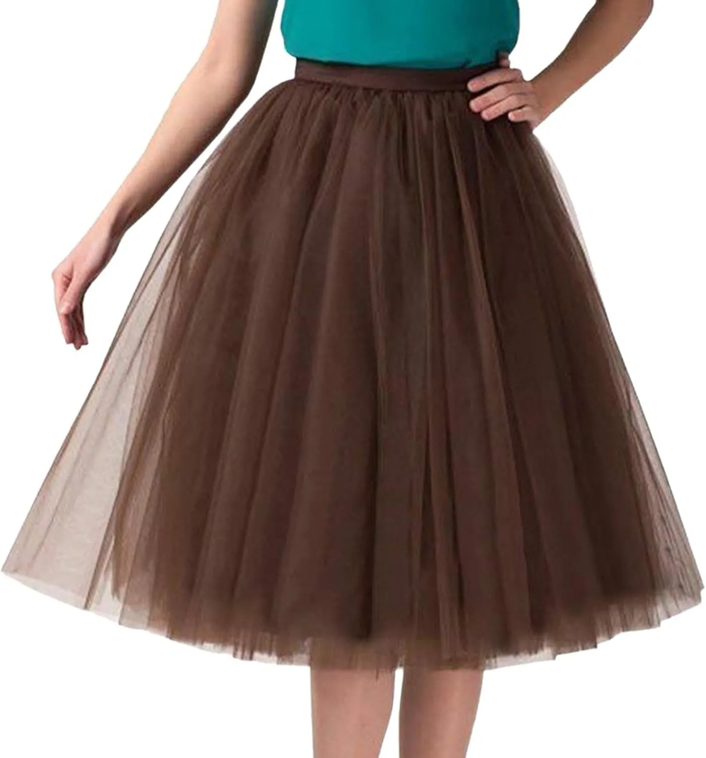 Women Lightweight Underskirts for Cosplay Tutu Skirt Tulle Elegant Elastic Ruffle Midi Skirt A-Line Party Petticoat