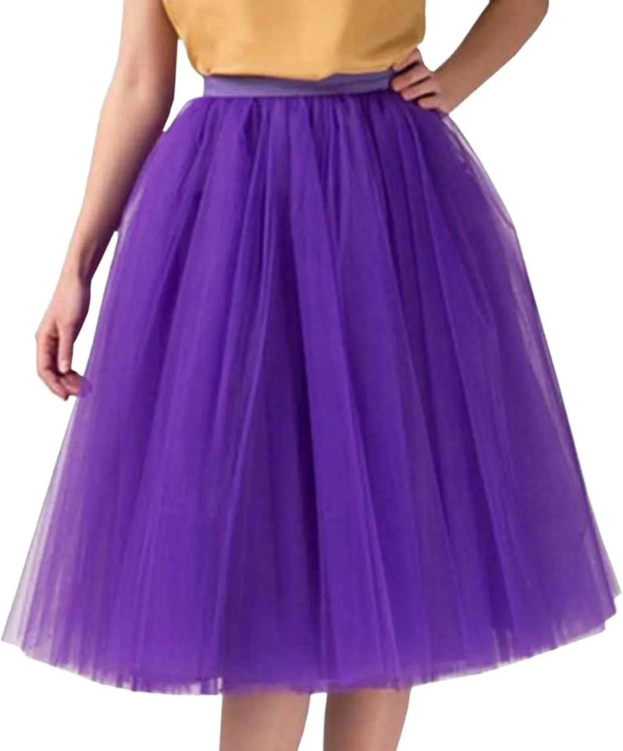 Women Lightweight Underskirts for Cosplay Tutu Skirt Tulle Elegant Elastic Ruffle Midi Skirt A-Line Party Petticoat