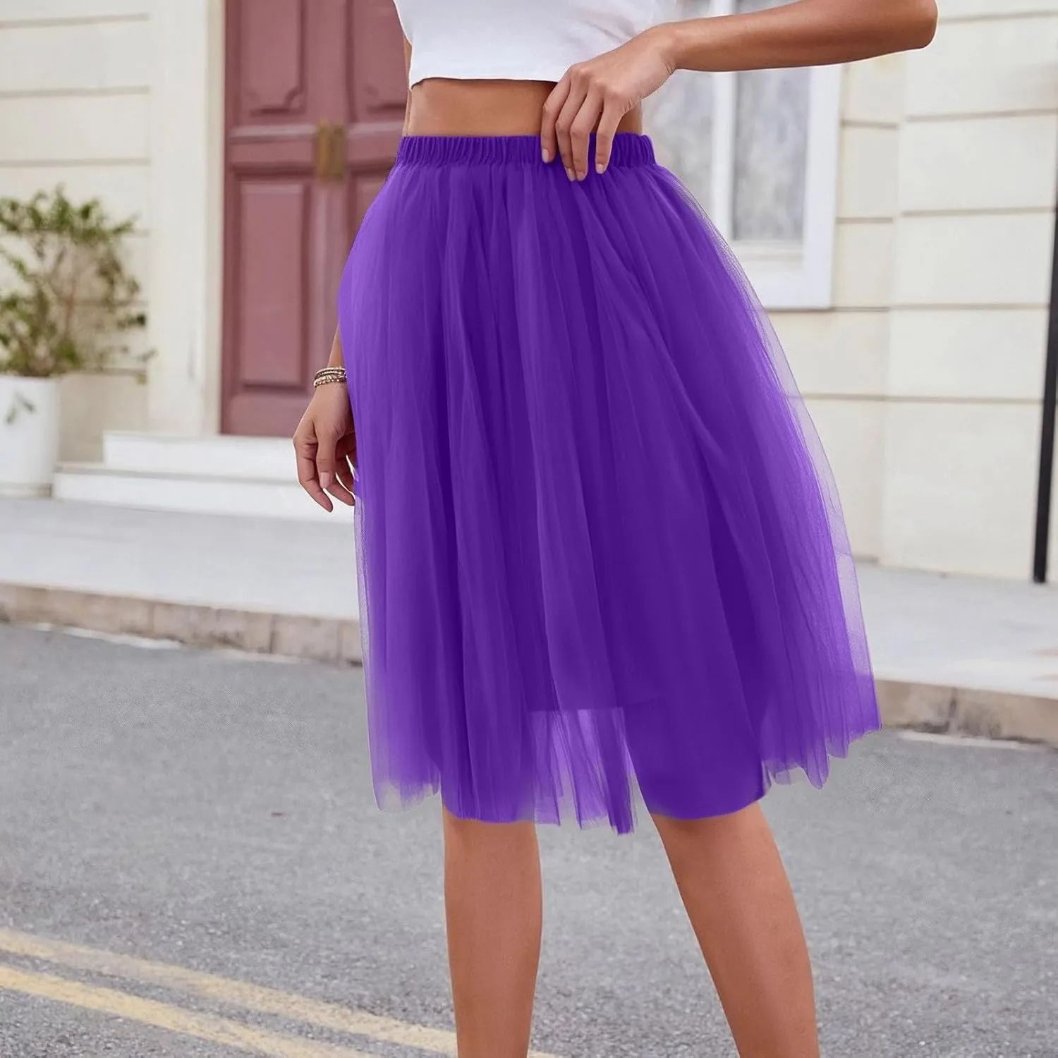 Women Lightweight Underskirts for Cosplay Tutu Skirt Tulle Elegant Elastic Ruffle Midi Skirt A-Line Party Petticoat
