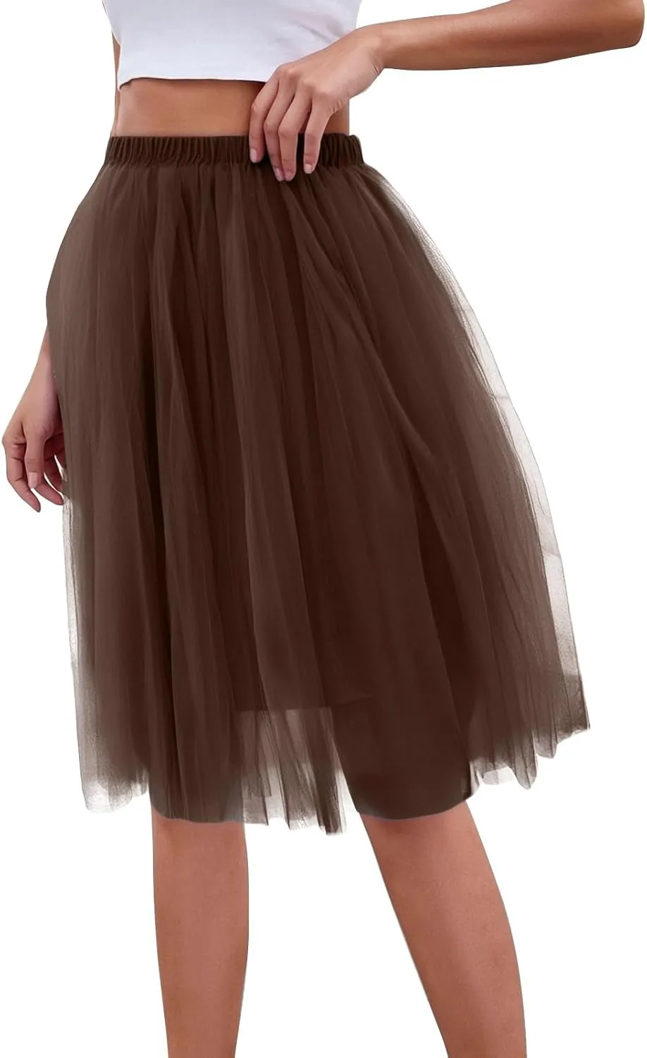 Women Lightweight Underskirts for Cosplay Tutu Skirt Tulle Elegant Elastic Ruffle Midi Skirt A-Line Party Petticoat