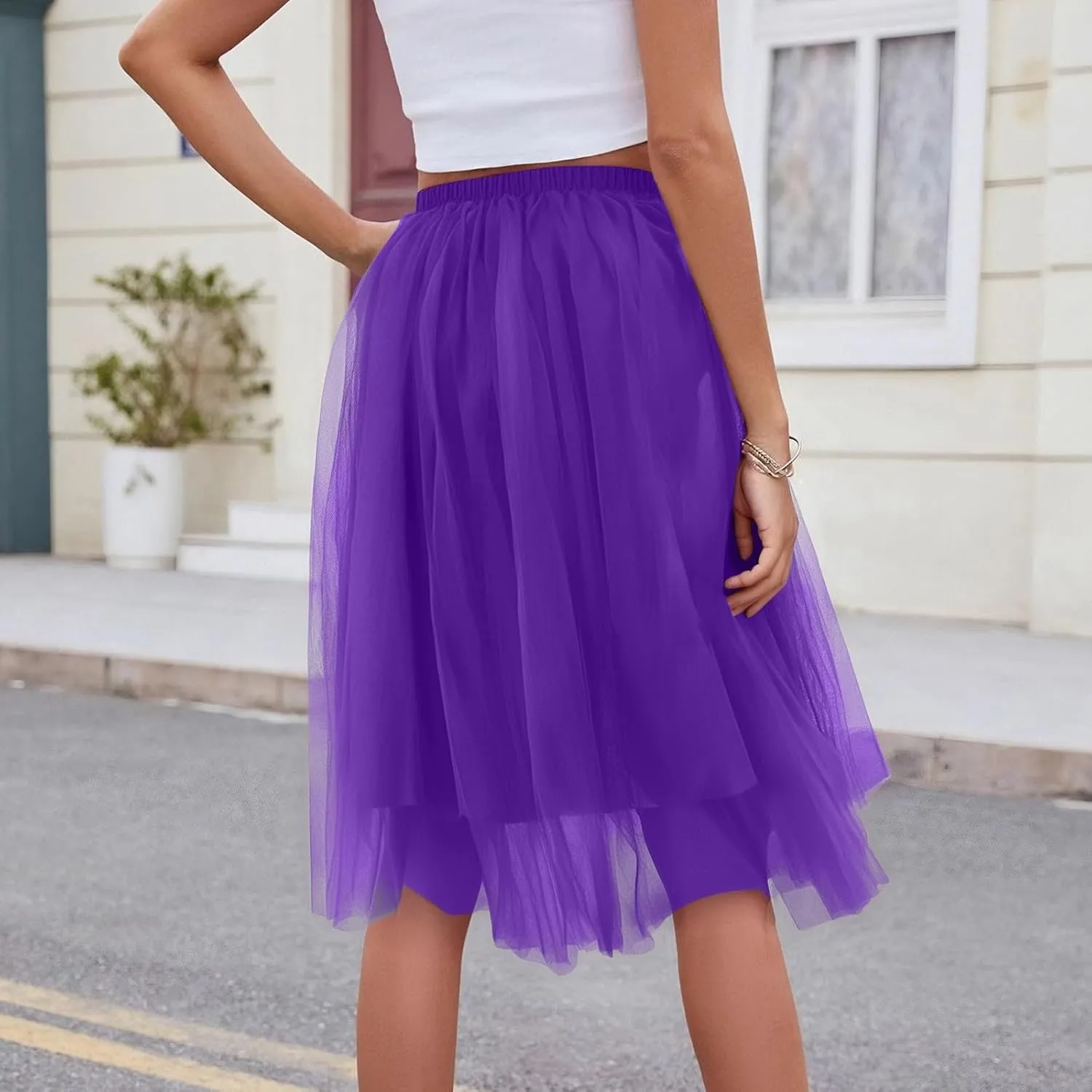 Women Lightweight Underskirts for Cosplay Tutu Skirt Tulle Elegant Elastic Ruffle Midi Skirt A-Line Party Petticoat