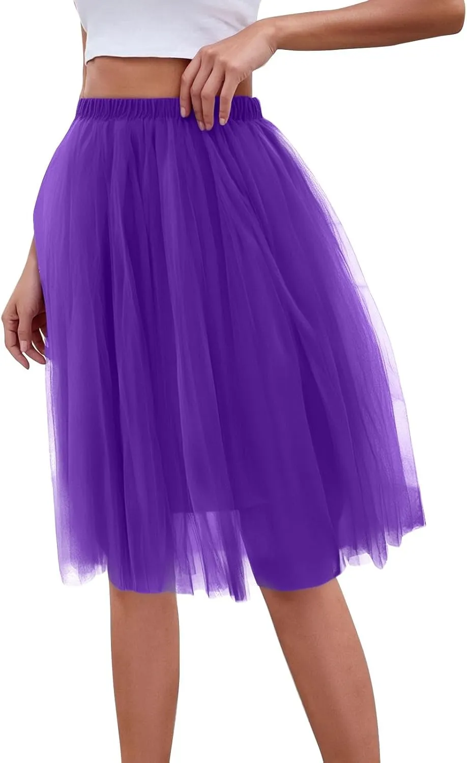 Women Lightweight Underskirts for Cosplay Tutu Skirt Tulle Elegant Elastic Ruffle Midi Skirt A-Line Party Petticoat