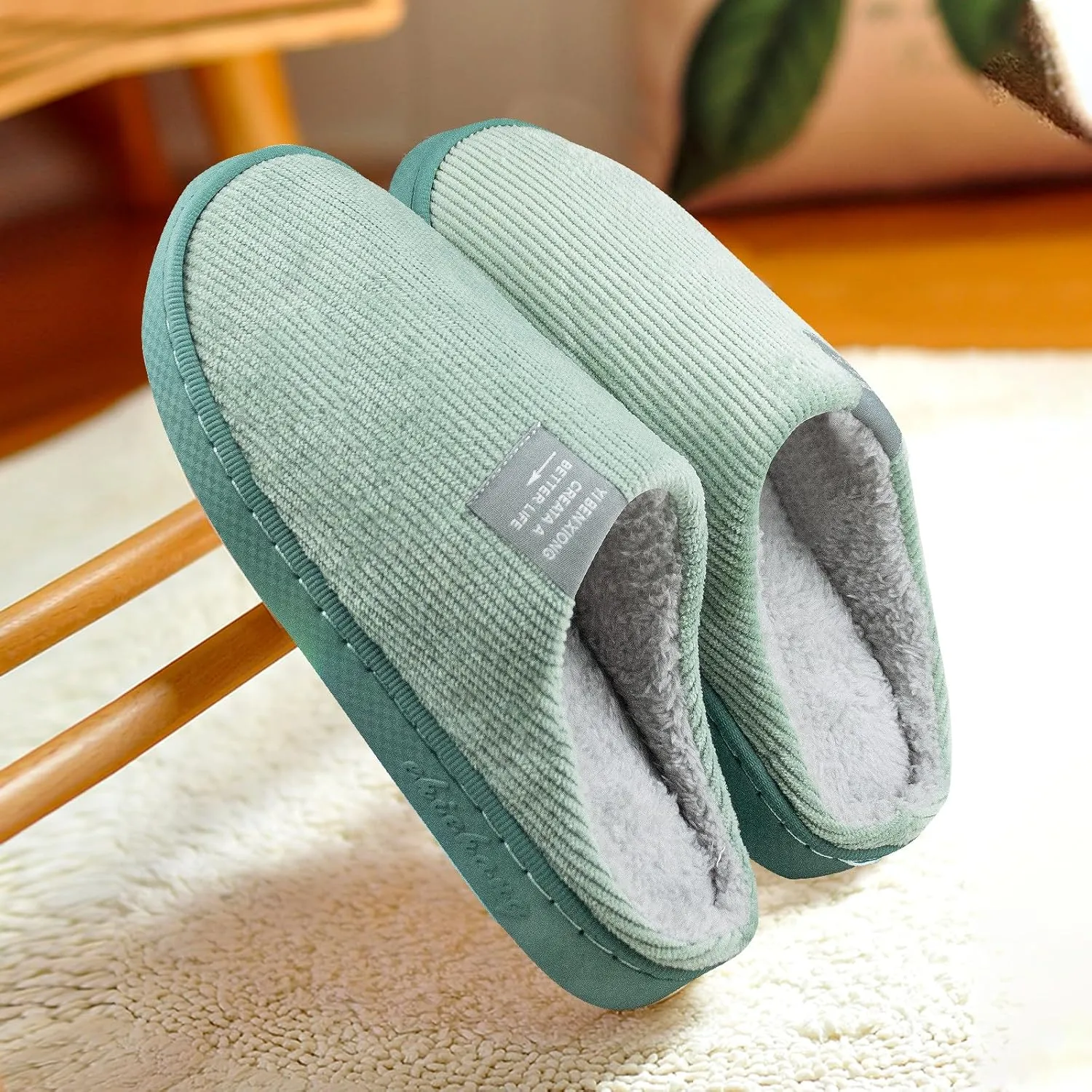 Women Men Plush Soft Slippers Winter Warm Slip On House Shoes Anti-Skid Indoor Outdoor