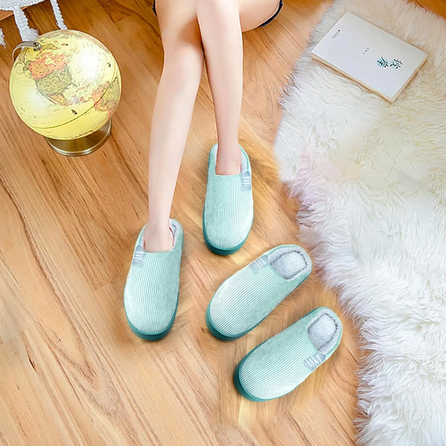 Women Men Plush Soft Slippers Winter Warm Slip On House Shoes Anti-Skid Indoor Outdoor