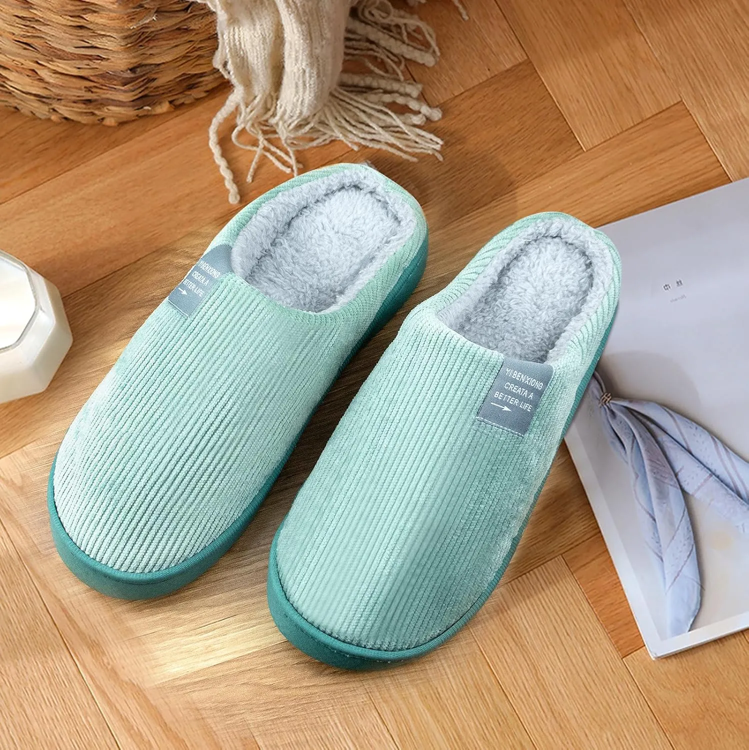 Women Men Plush Soft Slippers Winter Warm Slip On House Shoes Anti-Skid Indoor Outdoor
