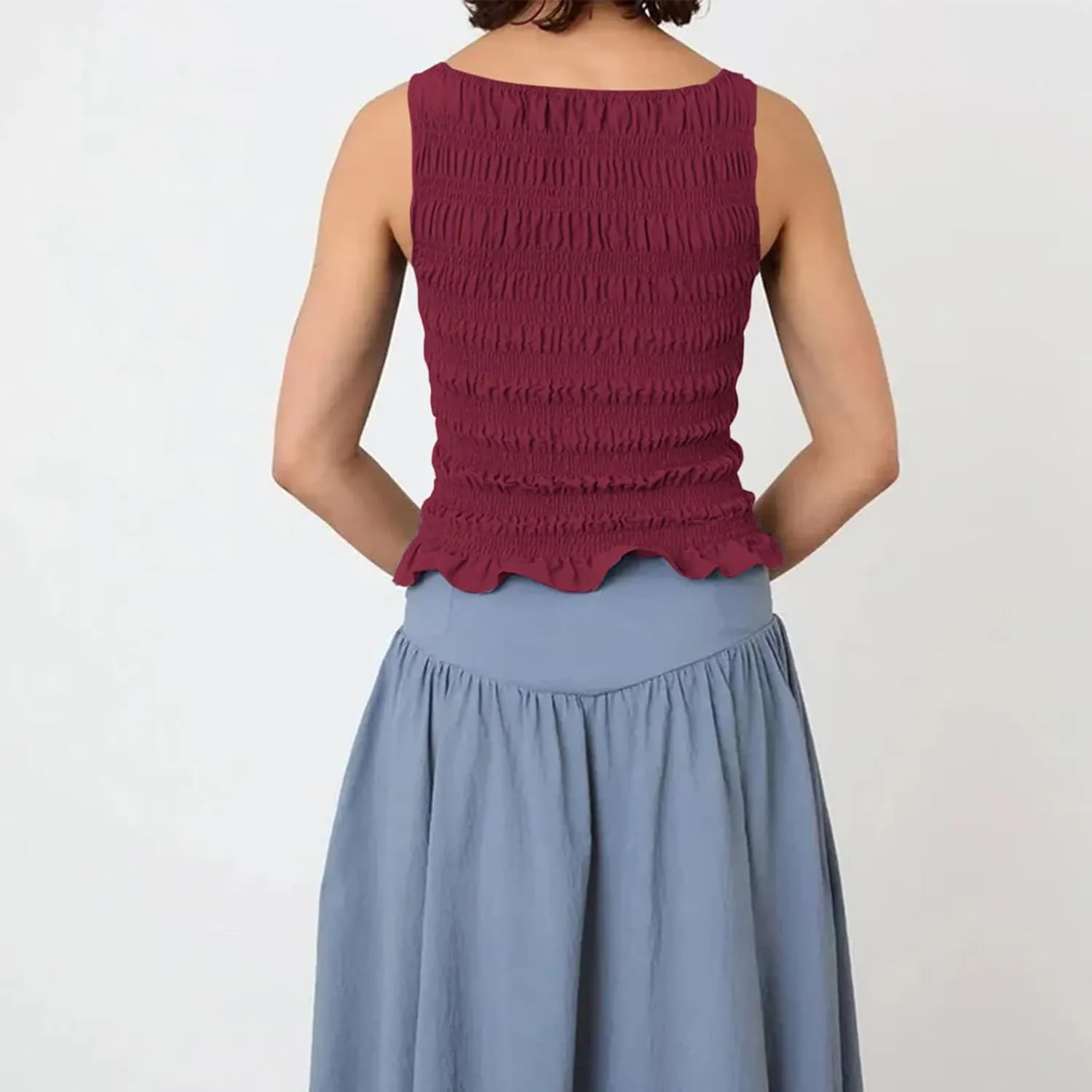 Women Shirred Camisole Ruffle Sleeveless Tanks Frill Smocked Halter Cami Tops Summer Streetwear