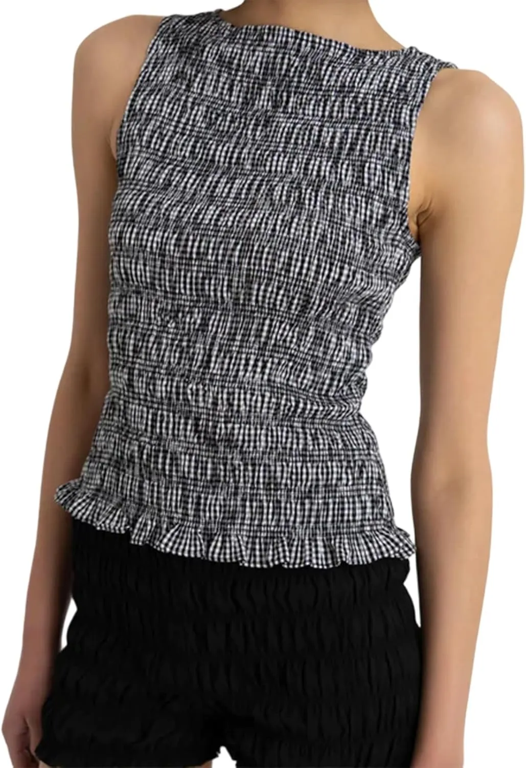 Women Shirred Camisole Ruffle Sleeveless Tanks Frill Smocked Halter Cami Tops Summer Streetwear
