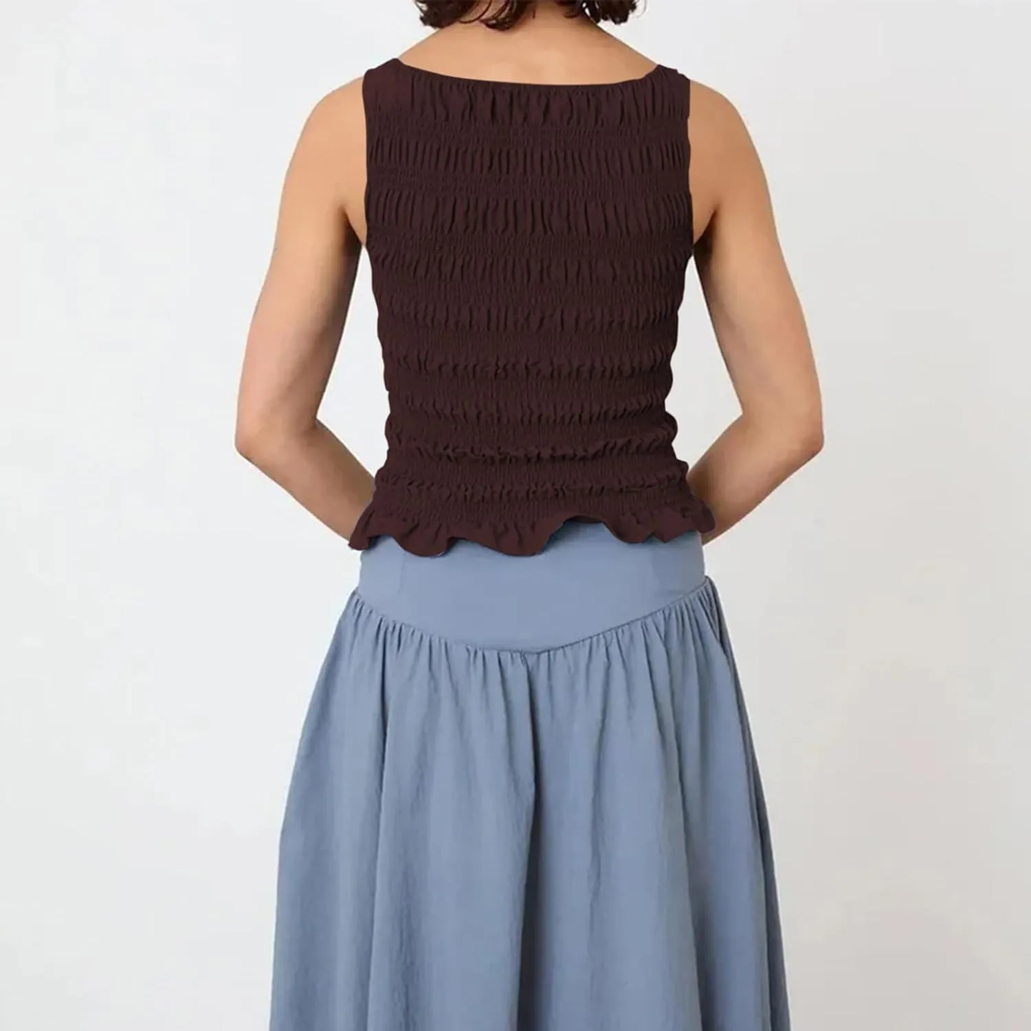 Women Shirred Camisole Ruffle Sleeveless Tanks Frill Smocked Halter Cami Tops Summer Streetwear