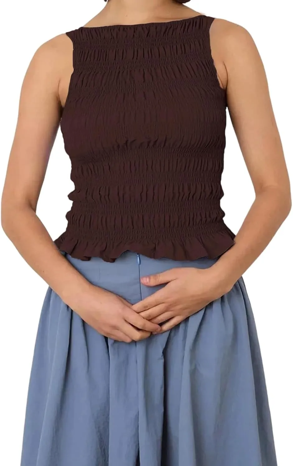 Women Shirred Camisole Ruffle Sleeveless Tanks Frill Smocked Halter Cami Tops Summer Streetwear