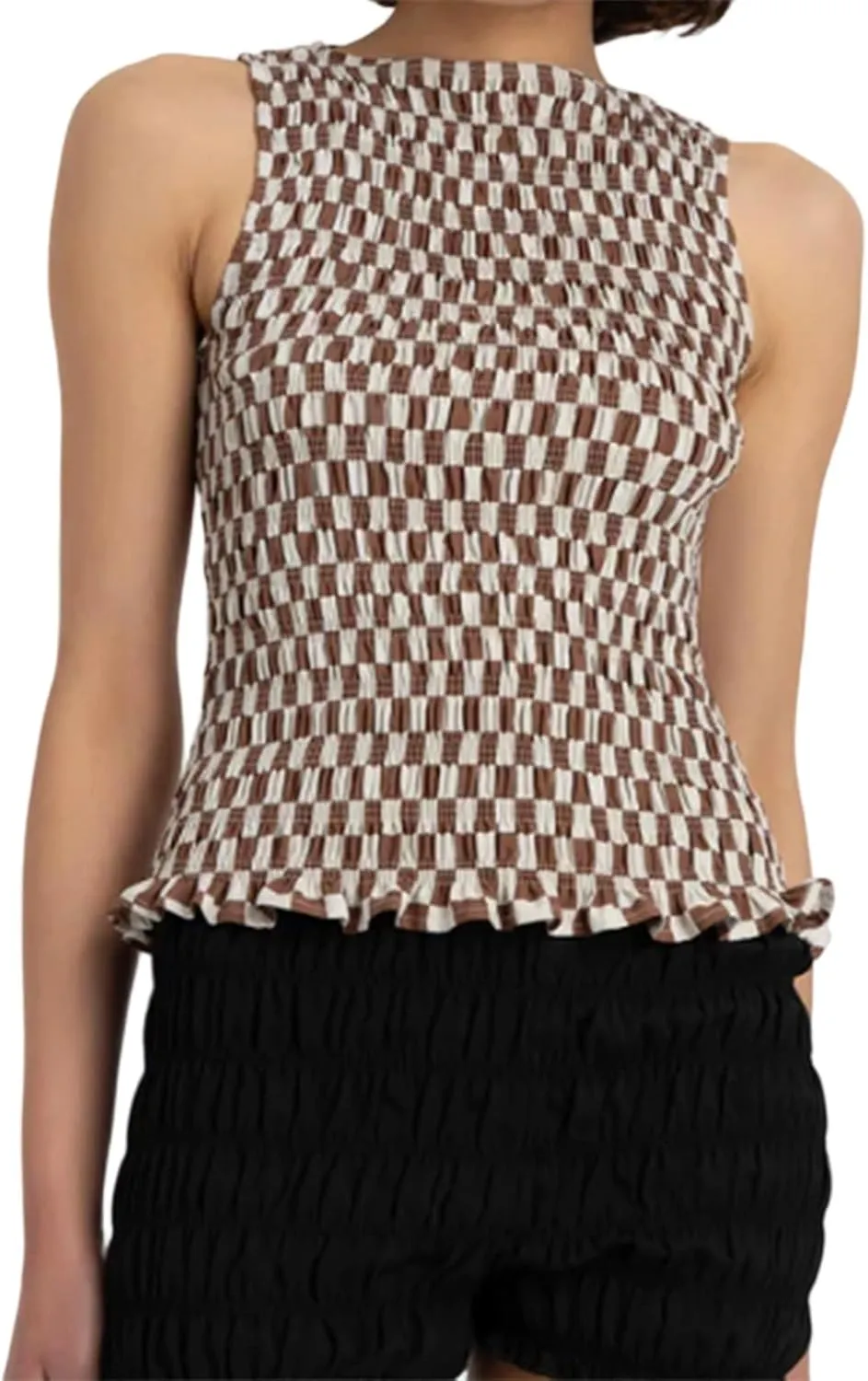 Women Shirred Camisole Ruffle Sleeveless Tanks Frill Smocked Halter Cami Tops Summer Streetwear