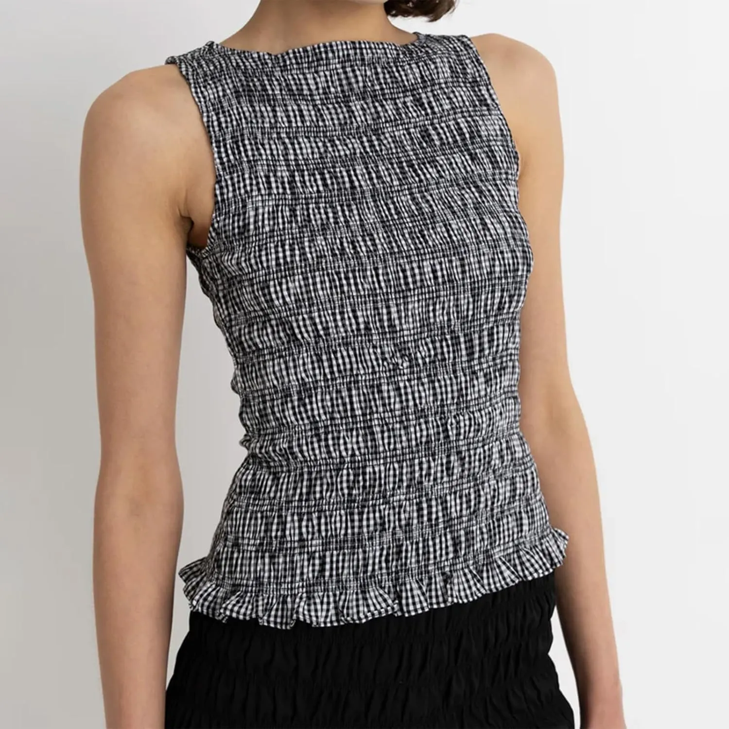 Women Shirred Camisole Ruffle Sleeveless Tanks Frill Smocked Halter Cami Tops Summer Streetwear