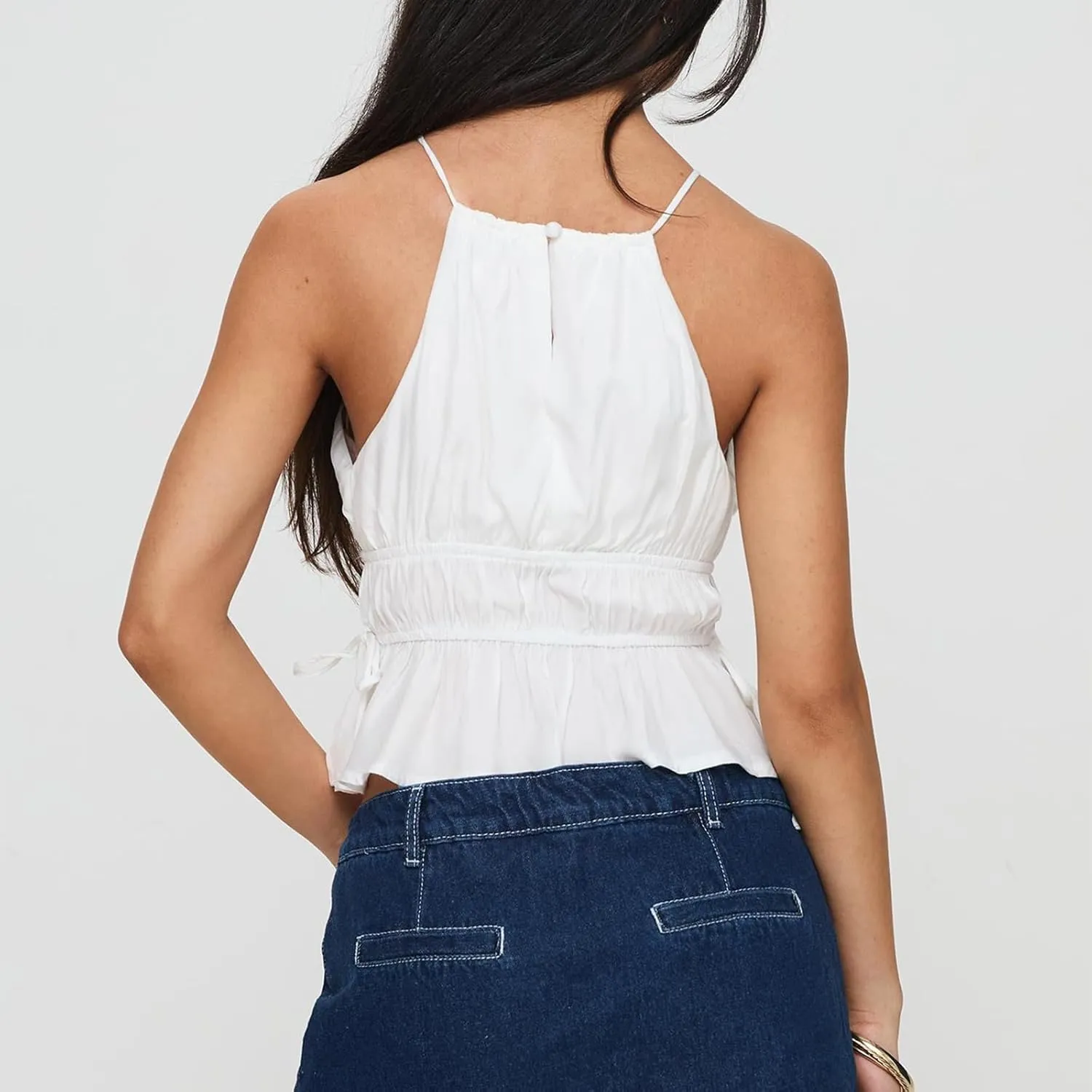 Women Shirred Camisole Ruffle Sleeveless Tanks Frill Smocked Halter Cami Tops Summer Streetwear