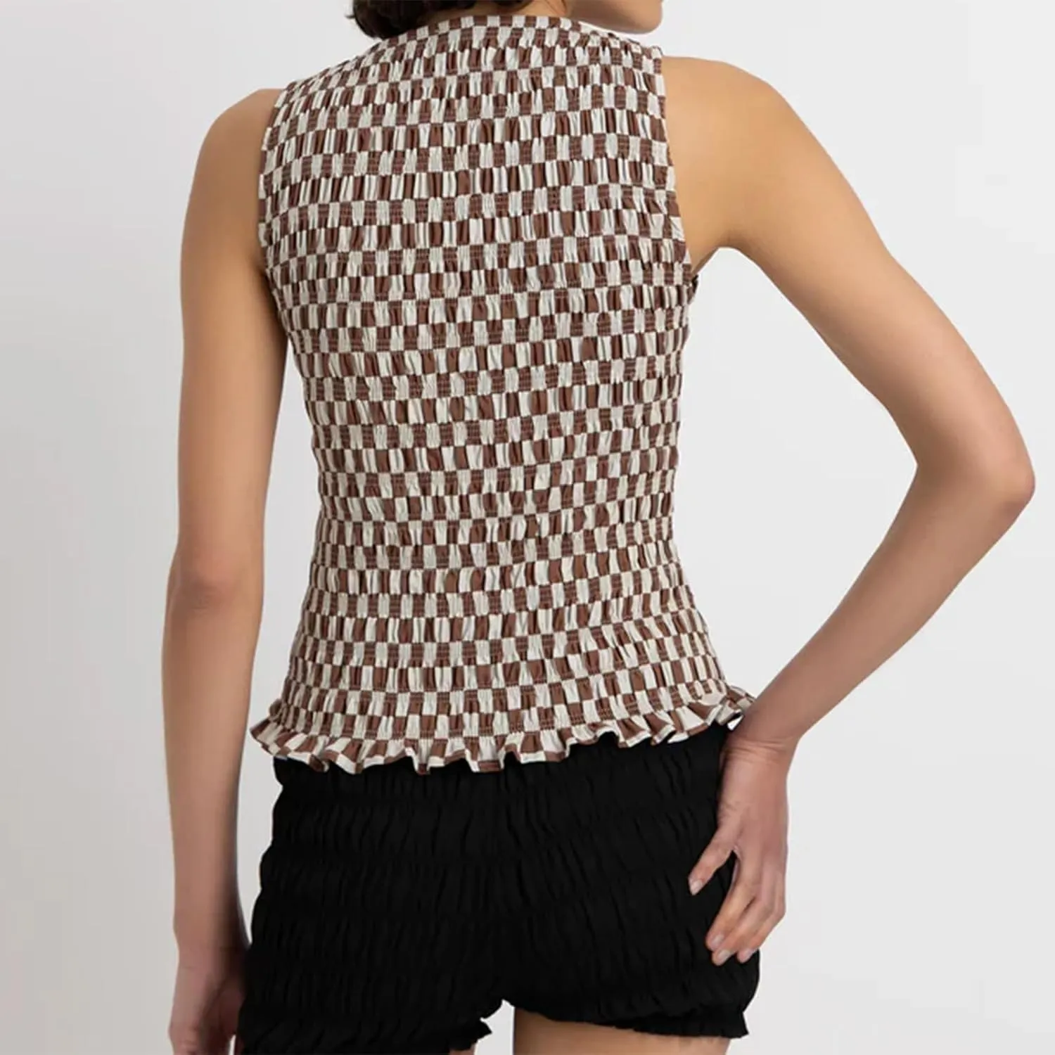 Women Shirred Camisole Ruffle Sleeveless Tanks Frill Smocked Halter Cami Tops Summer Streetwear