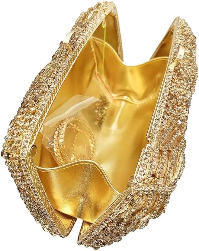 Women Temperament Crystal Evening Bag Bling Leaves Clutch Purse Vintage Elegant Handbag for Dinner Night Out