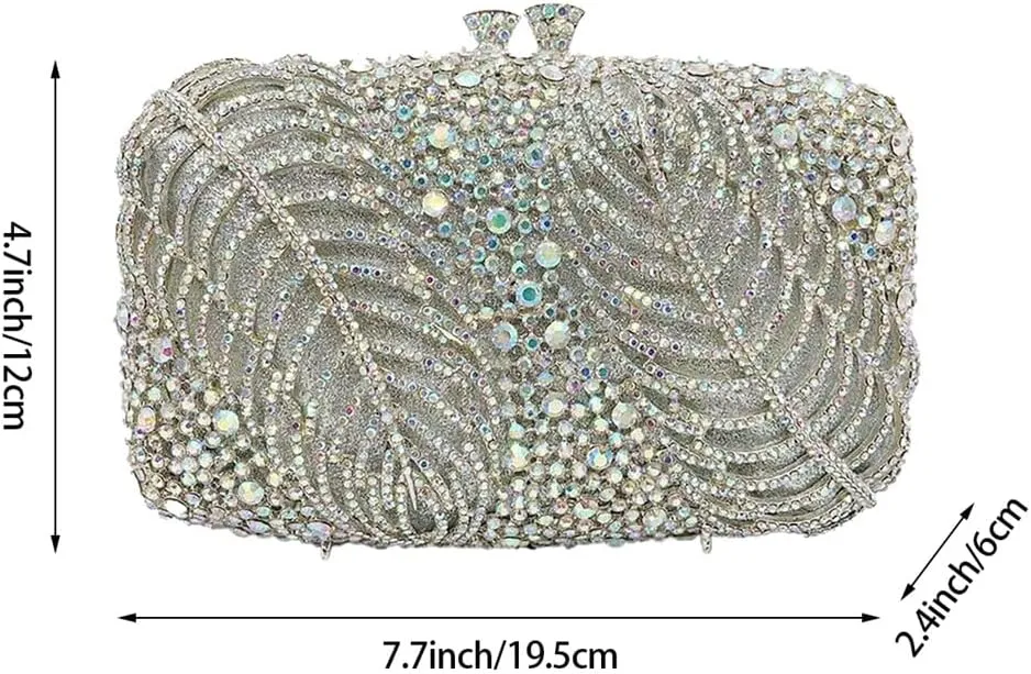 Women Temperament Crystal Evening Bag Bling Leaves Clutch Purse Vintage Elegant Handbag for Dinner Night Out
