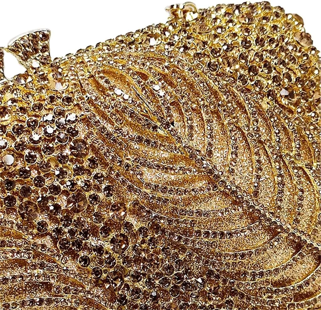 Women Temperament Crystal Evening Bag Bling Leaves Clutch Purse Vintage Elegant Handbag for Dinner Night Out