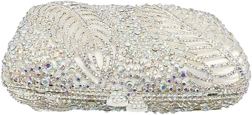 Women Temperament Crystal Evening Bag Bling Leaves Clutch Purse Vintage Elegant Handbag for Dinner Night Out