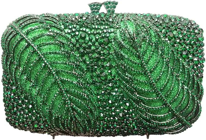Women Temperament Crystal Evening Bag Bling Leaves Clutch Purse Vintage Elegant Handbag for Dinner Night Out