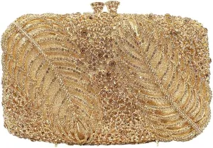 Women Temperament Crystal Evening Bag Bling Leaves Clutch Purse Vintage Elegant Handbag for Dinner Night Out