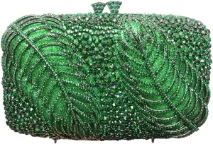 Women Temperament Crystal Evening Bag Bling Leaves Clutch Purse Vintage Elegant Handbag for Dinner Night Out