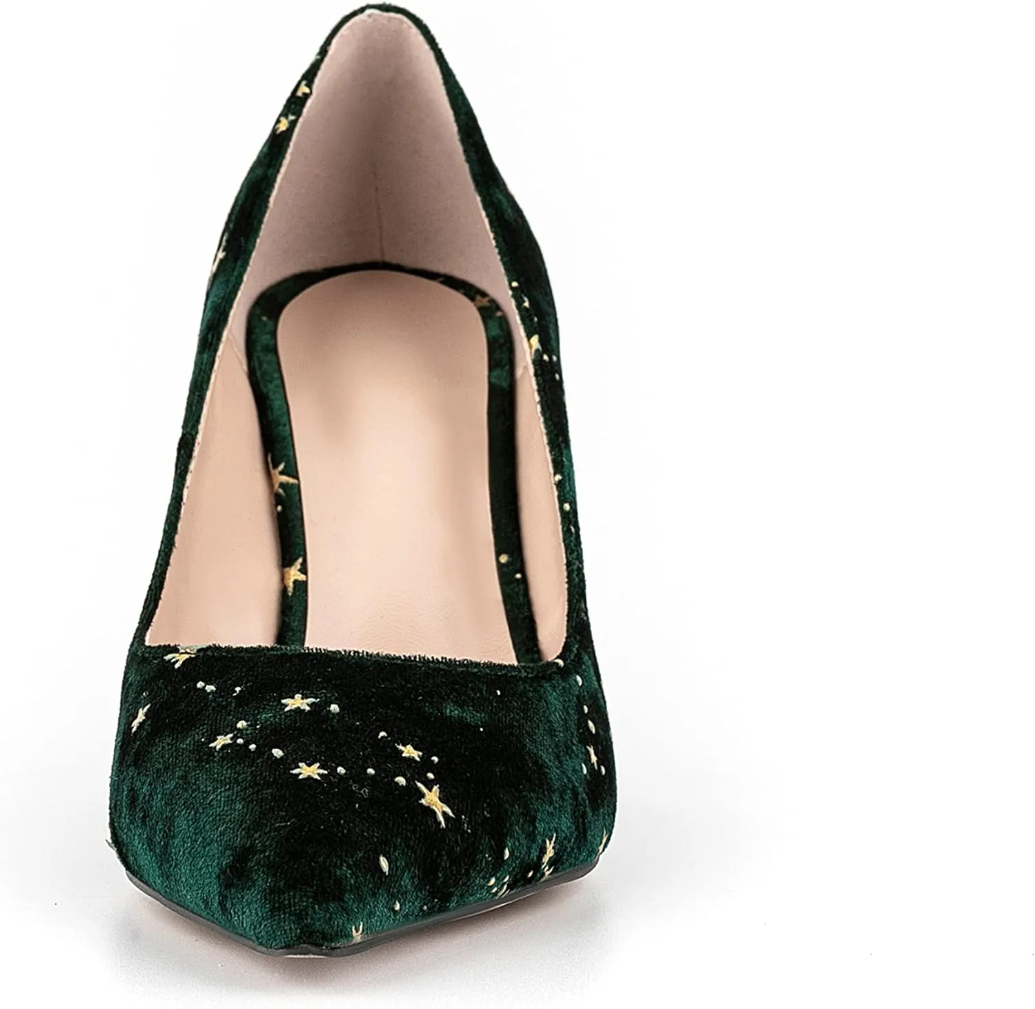 Women Vintage Suede Vegan Leather Wedge High Heel Shoes Pointed Toe Star Pattern Slip on Dress Shoes