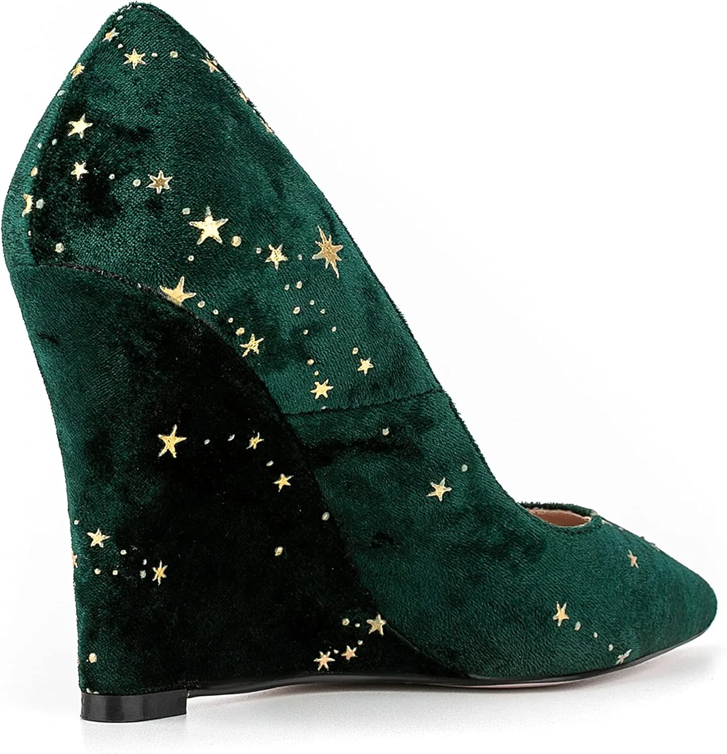 Women Vintage Suede Vegan Leather Wedge High Heel Shoes Pointed Toe Star Pattern Slip on Dress Shoes